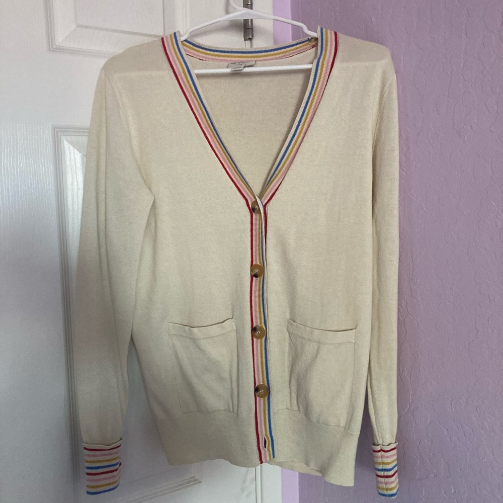 Rainbow cream colored button up cardigan